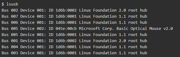 دستور اطلاعات اتصالات USB در لینوکس